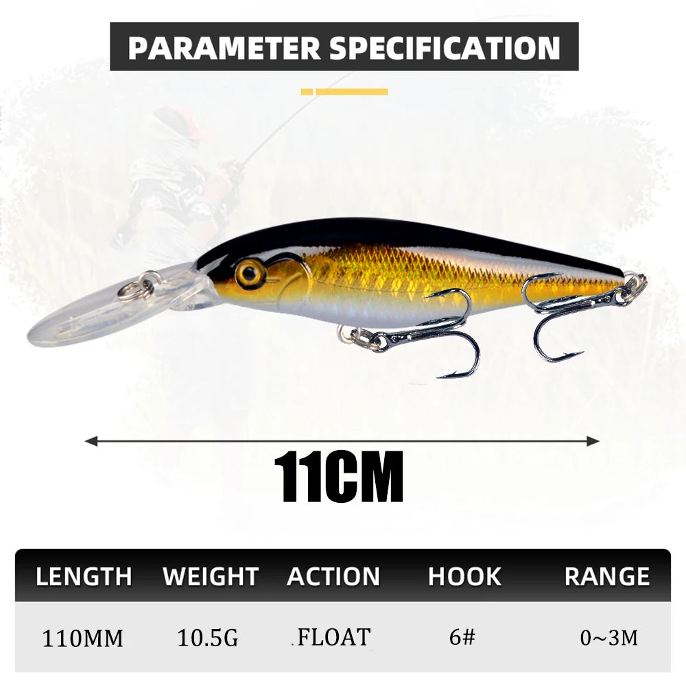 LINGYUE Crankbait Fishing lure Bass, Pike Bait 10+ variants 11cm/10.5g Jerkbait Deep Swim Artificial lure