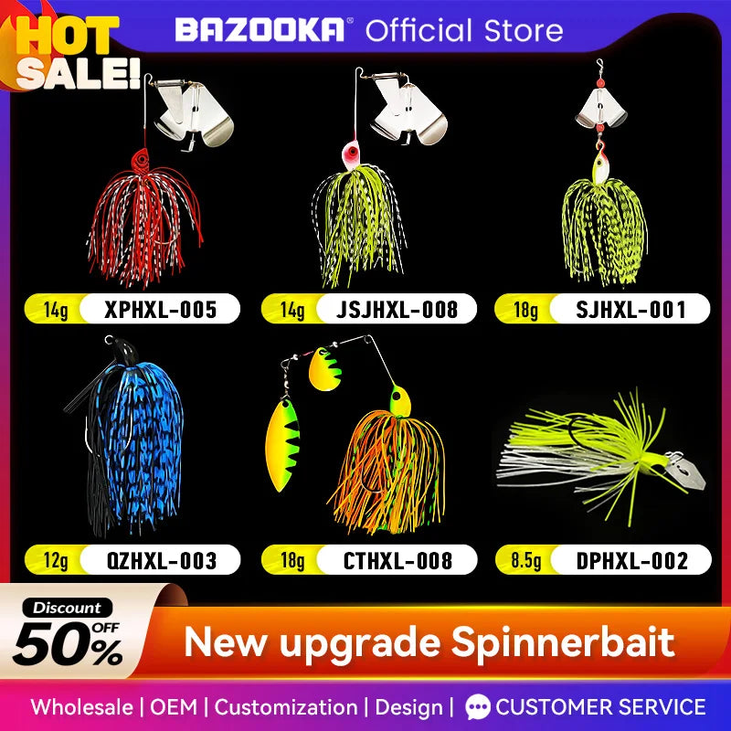 Bazooka Spinnerbait 30+ colors/ variants  13g 18g Fishing Lure, Metal Buzzbait Swimbait For Bass, Pike